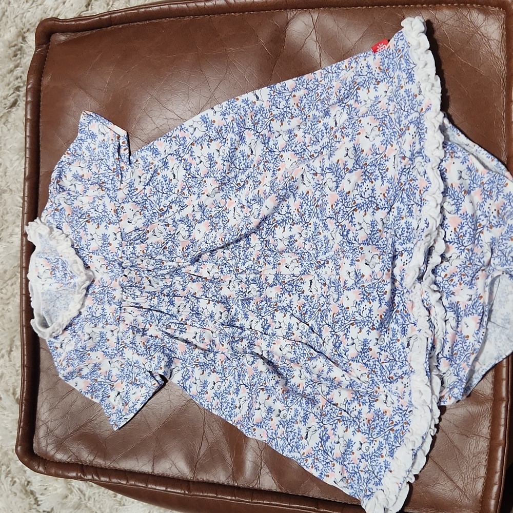 Magnetic Me 2 piece blue bunny print w/ ruffles dress w/bloomers 18-24 m